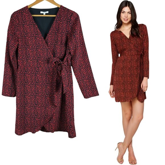 Skies Are Blue Red/Black Printed Faux Wrap Dress SMALL - Picture 1 of 11